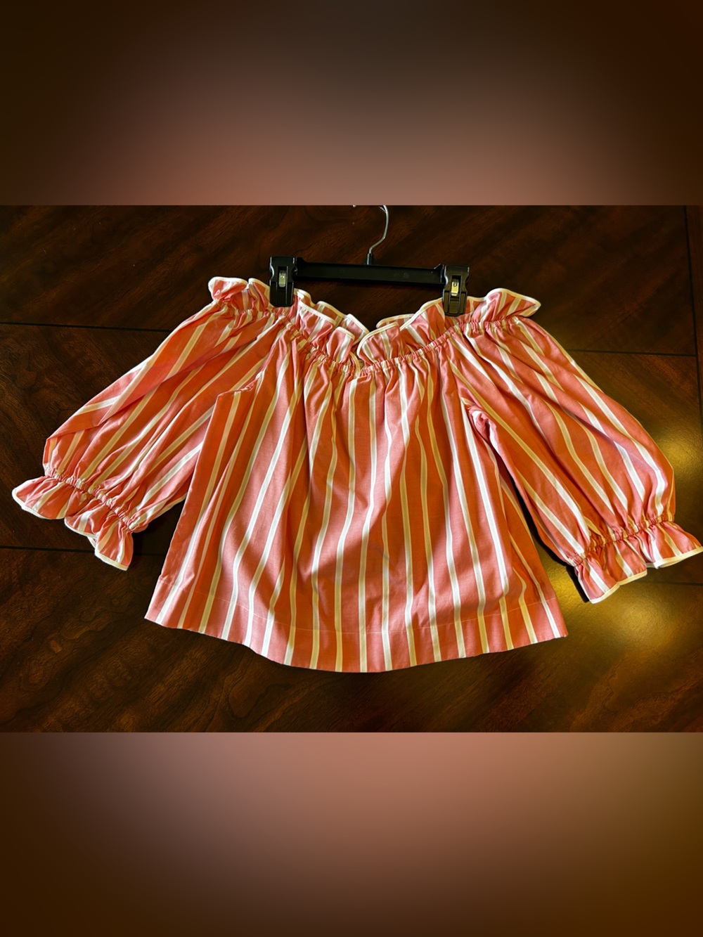 Sezane x Andion Mustina Pink and White Striped Off-Shoulder Top